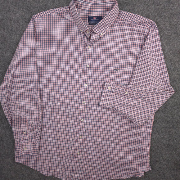 Vineyard Vines Performance Shirt Mens 3XT Red White Blue Plaid Classic Tucker - Picture 1 of 6